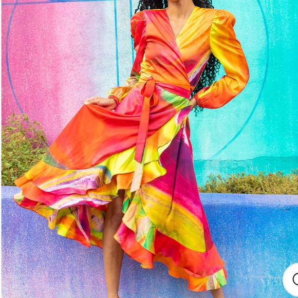 Alana Kay Art Carrie Long Sleeve Wrap Dress - Picture 1 of 16